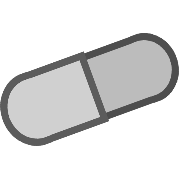 a gray pill capsule. the left side is lighter gray, almost white, and the right is gray